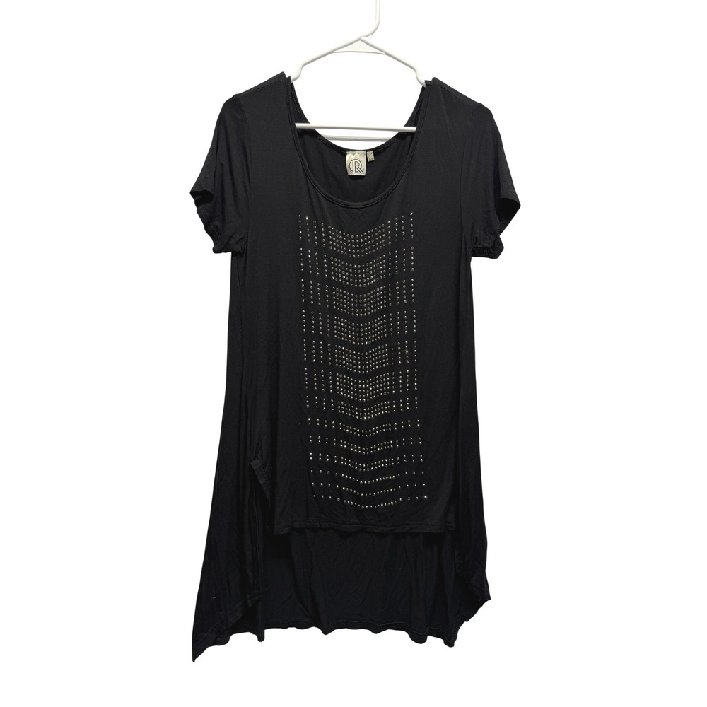Le Jardin Black Studded High Low Tunic Top Dress Size S/M Edgy Rocker